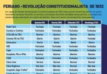 Serviços estaduais e municipais têm alterações no feriado da Revolução Constitucionalista